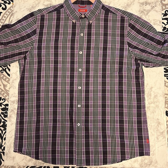 Mens Izod Shirt Size L Contrasting Cuffs Slim Fit Long Sleeve Button - Picture 1 of 11